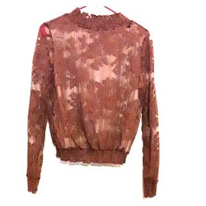 Chocolate brown vintage floral lace blouse.